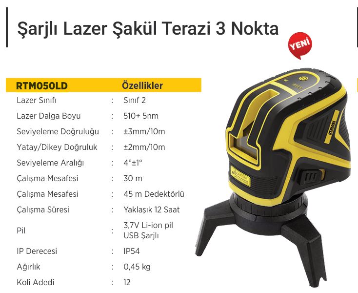 RTRMAX RTM050LD SARJLI LAZER DISTOMAT VE 3 NOKTA SAKÜL TERAZI